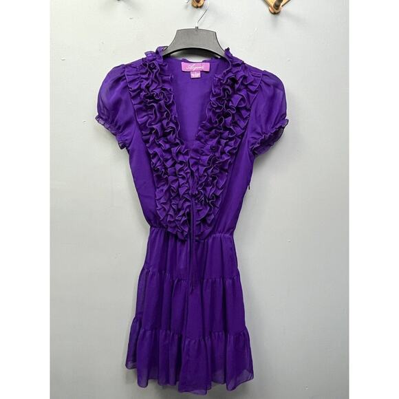 Argenti Dresses & Skirts - Argenti Dress Women's Size 4‎ Chiffon Ruffle Neck short sleeve Dress Y2K Purple